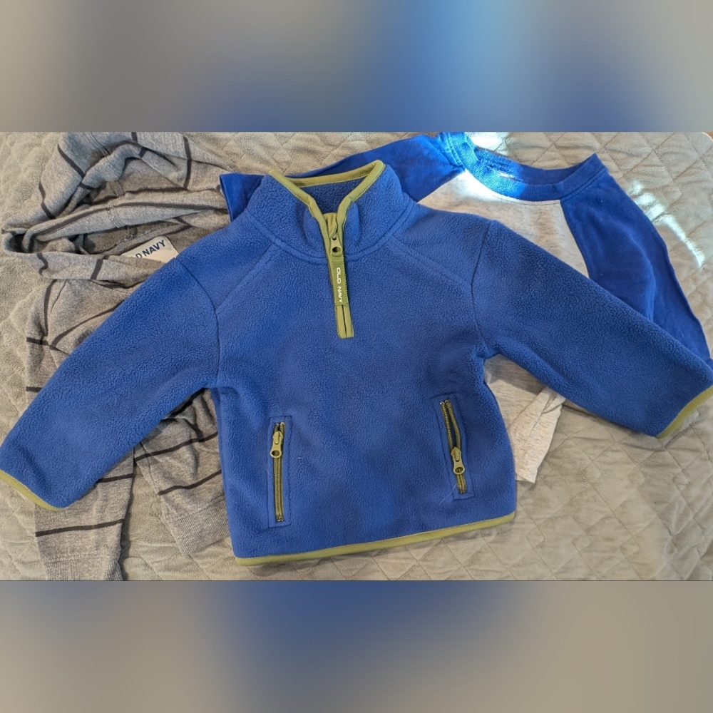 Old Navy 18M Blue Kids Fleece Pullover & 2 Long-sleeve Shirts